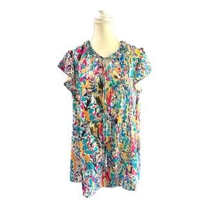Colorful Tiered Short Sleeve Blouse - XL